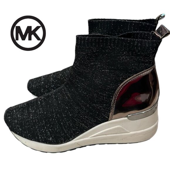 Michael Michael Kors Neoflex Women's Wedge Heel Black Metallic Boots Sneakers 5 - Picture 1 of 9